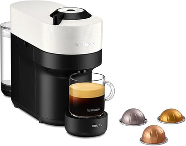 Krups Nespresso VERTUO Pop XN9201 - Cafetera de cápsulas, máquina de café expreso de Krups, 4 tamaños tazas, tecnología Centrifusion, 35 % plástico reciclado, Coconut White, Color Blanco